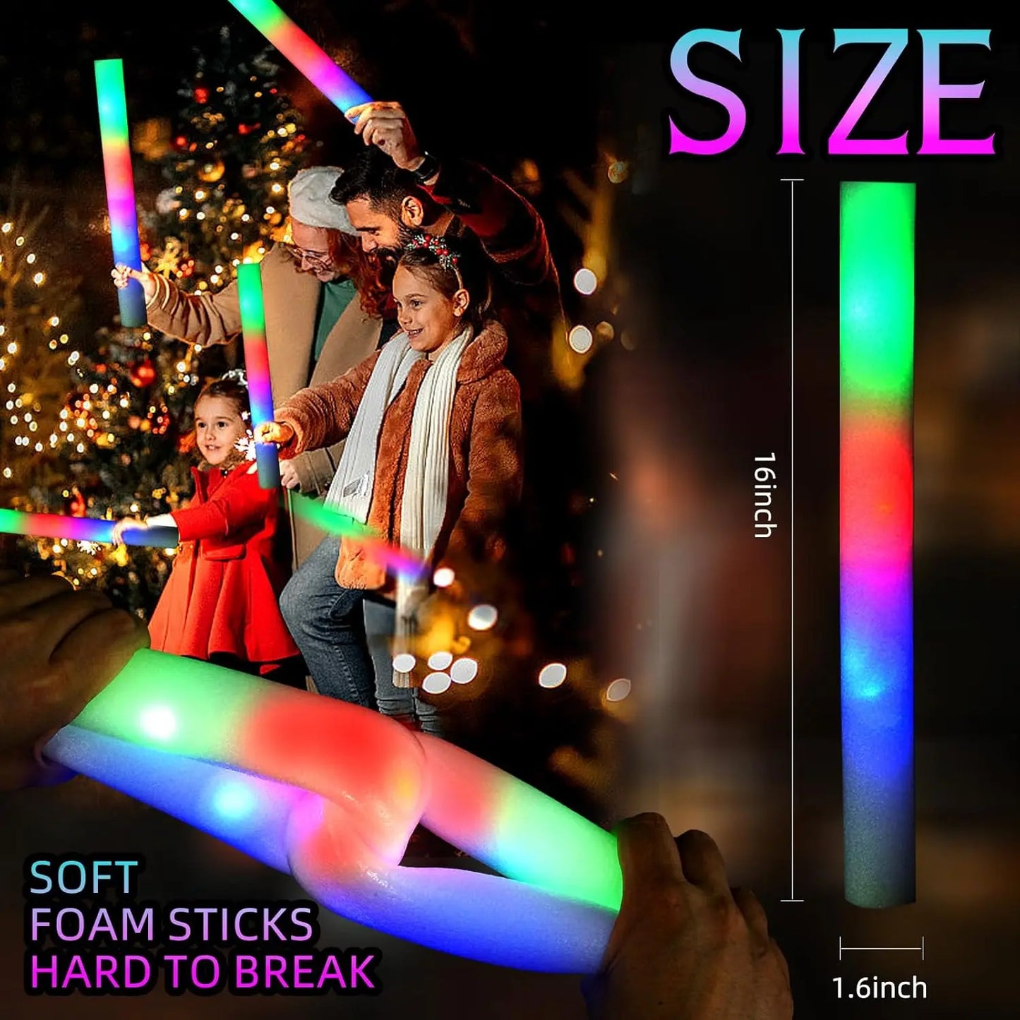 30Pcs Foam Glow Sticks with 3 Modes Colorful Led Flashing