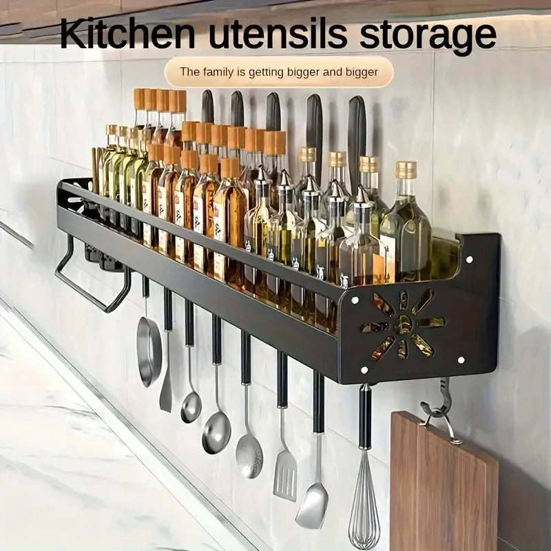 Kitchen Spice Knife Holder Storage Rack Wall Mounted Shelf
