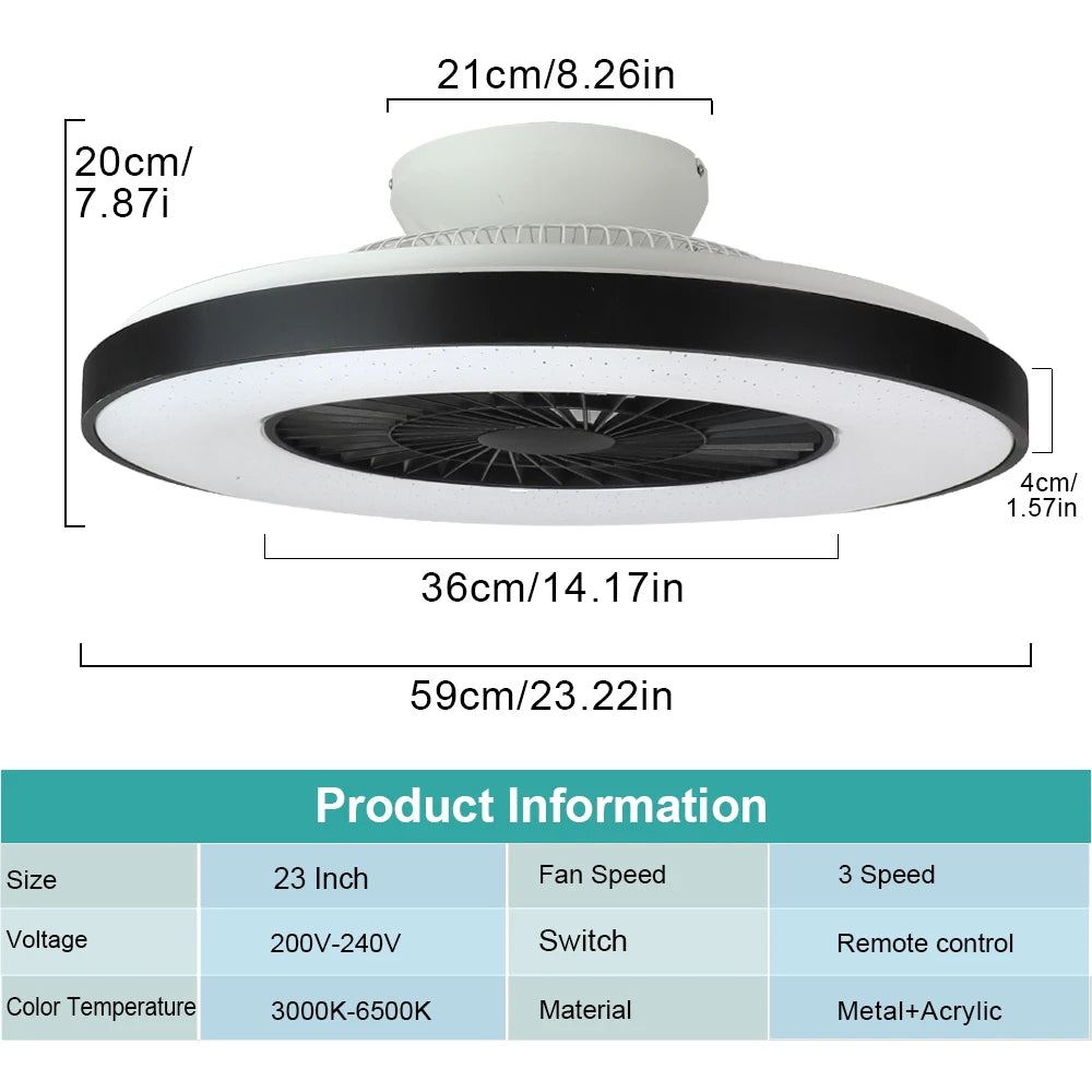 Ceiling Fan with Light Semi Flush Mount 3 Color Temperatures