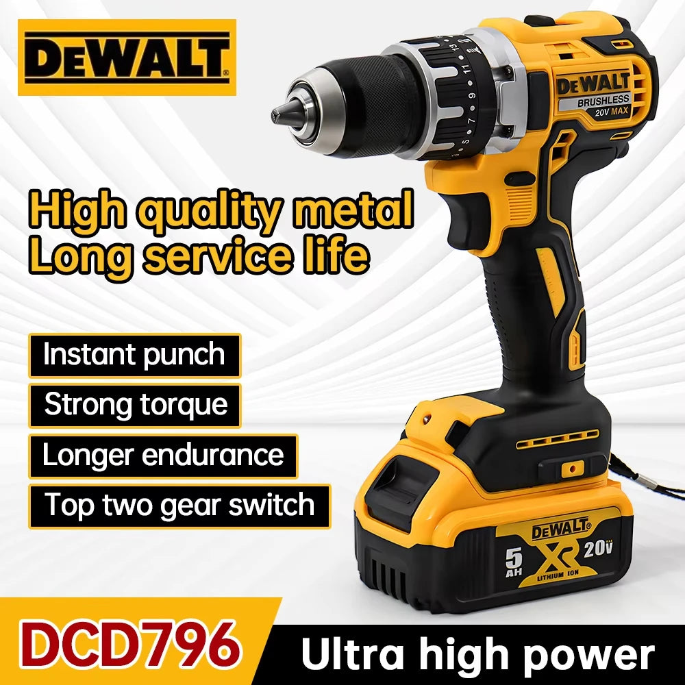 Dewalt DCD796 13mm Brushless Impact Electric Drill Cordless Screwdriver 20V Rechargeable Power Tool