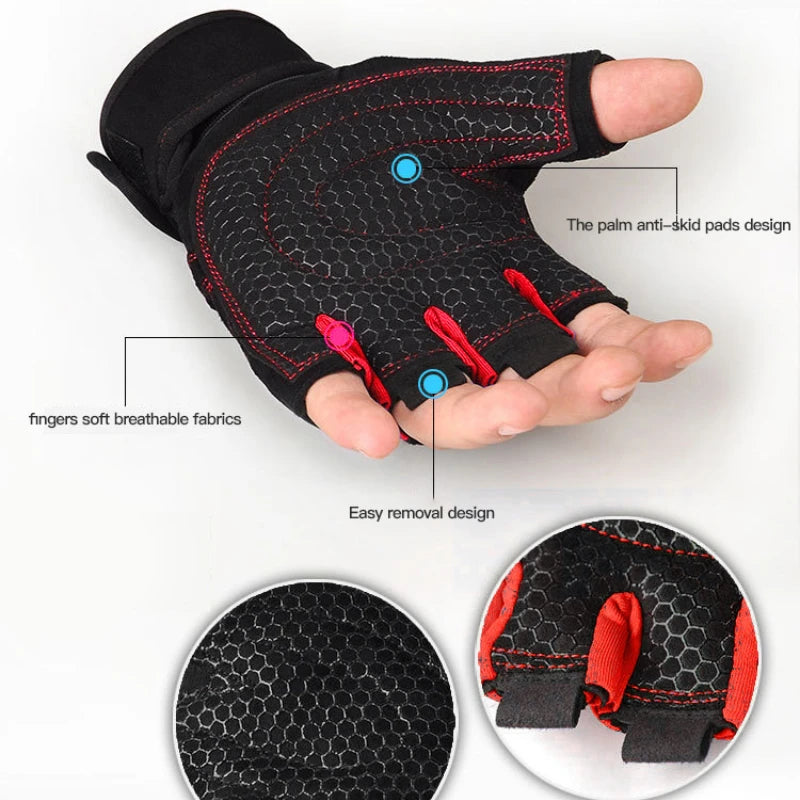Fitness Half Finger Gloves for Men and Women with Wrist Guard for Sports Dumbbell Riding and Non Slip Horizontal Bar Exercise Training