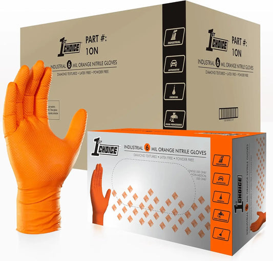 1st Choice 6 mil Nitrile Gloves, Mechanic Gloves Disposable Latex Free, Nitrile Disposable Gloves with Raised Diamond Texture