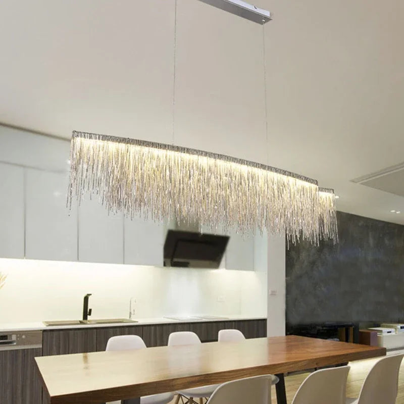 Ceiling Chandelier Gold Chains Remote Modern Tassel Aluminum Chain LED Pendant Light Kitchen Living Room Hanging Lamp