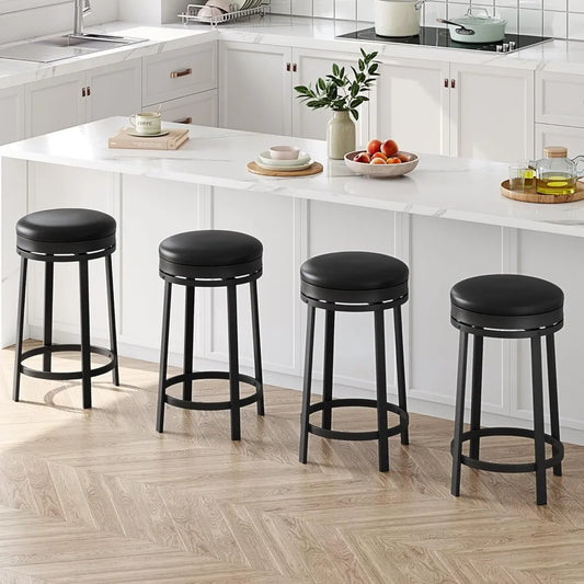 24'' Swivel Bar Stools with Footrest, Modern Counter Height Barstools with PU Leather Upholstered and Metal Frame