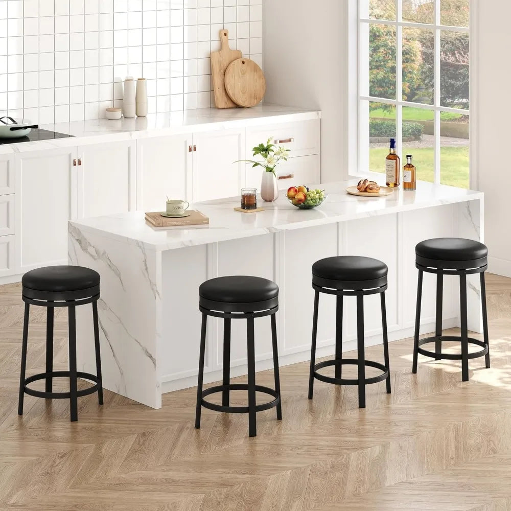 24'' Swivel Bar Stools with Footrest, Modern Counter Height Barstools with PU Leather Upholstered and Metal Frame