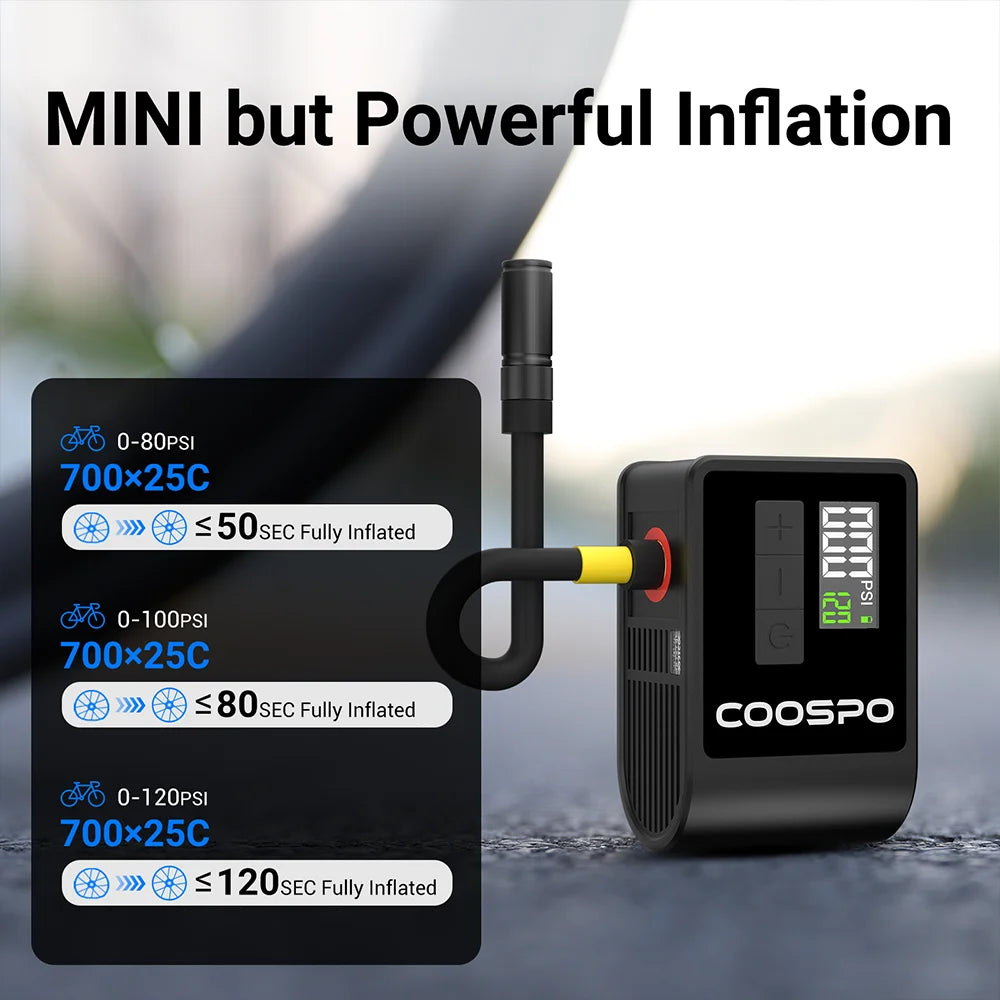 COOSPO Mini Electric Air Pump Portable Digital Inflator Road Bike Accessories