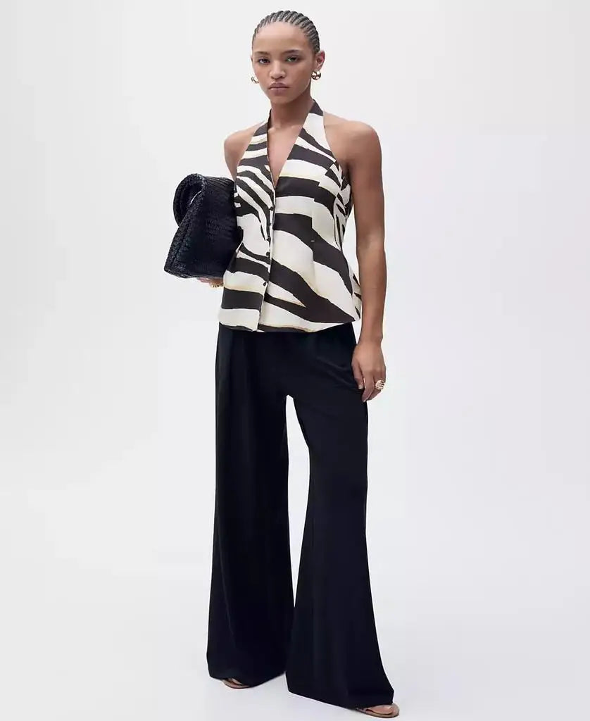 Mango Women's Zebra Print Linen Blend Vest