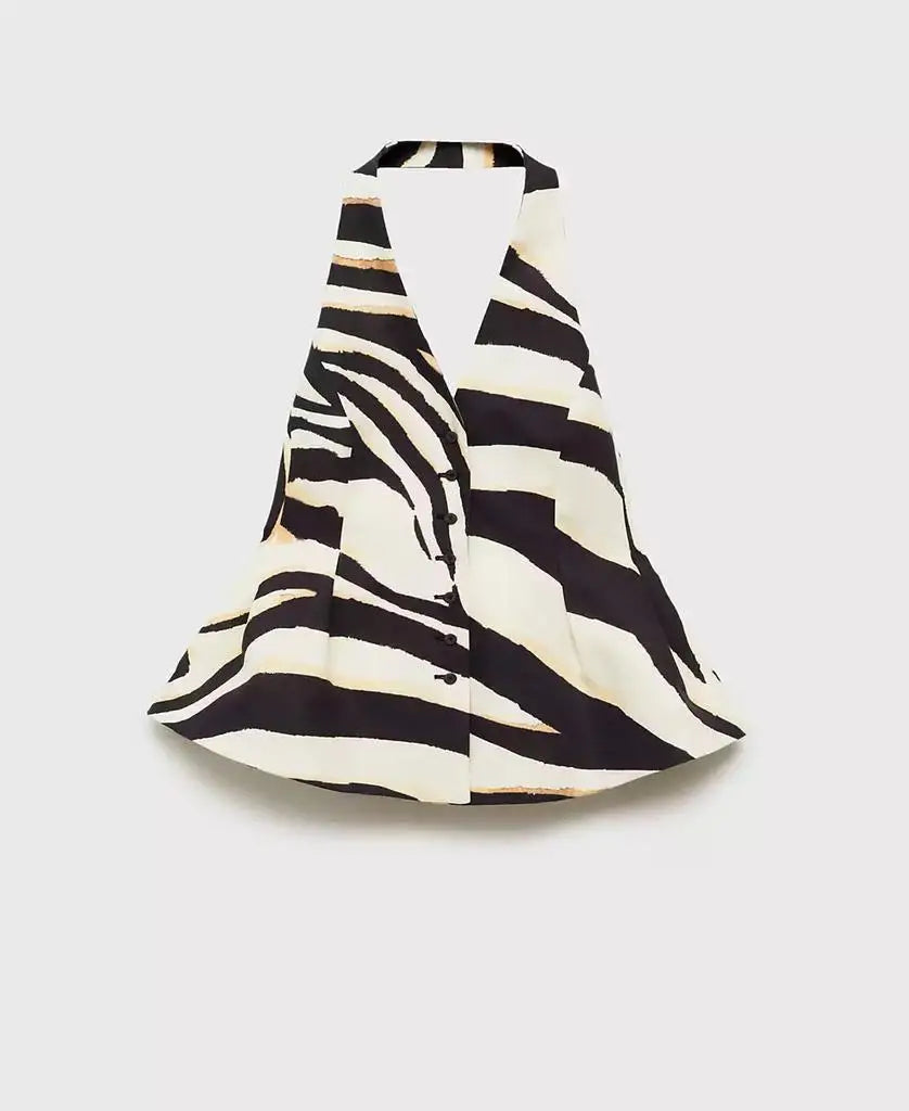 Mango Women's Zebra Print Linen Blend Vest
