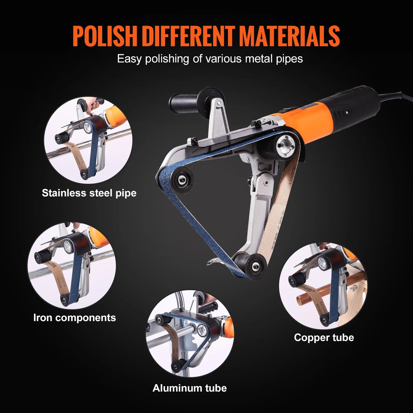 SucceBuy Pipe Tube Polisher Sander 1000W Belt Sander 100-3200RPM Rust Removal Machine with Sanding Belt Options