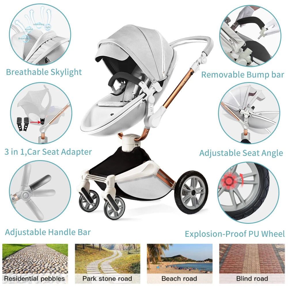 Hot Mom F023 Baby Stroller 2 in 1 360 Degree Rotate Large Wheels