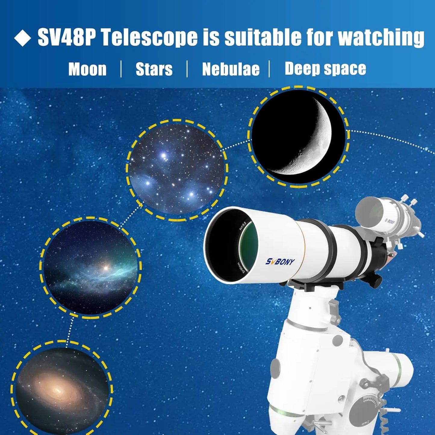Svbony SV48P OTA Astronomical Telescope Dual Speed Focuser 90mm Aperture F5.5 Refractor for Deep Sky Astrophotography