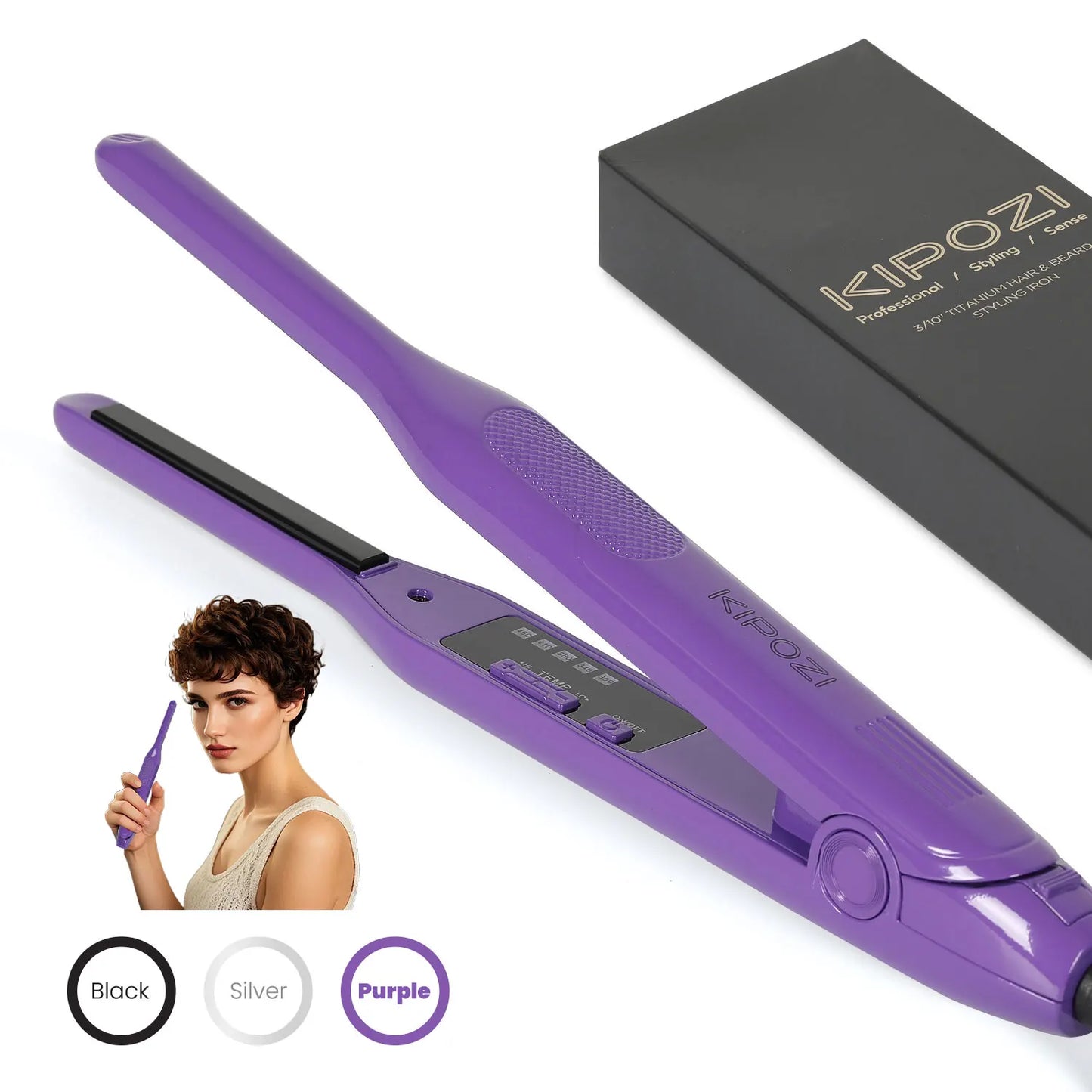 KIPOZI Titanium Small Hair Straightener Short Hair Pixue Cut Titanium Dual Voltage Flat Hair Iron Thin Pencil Beard Straightener