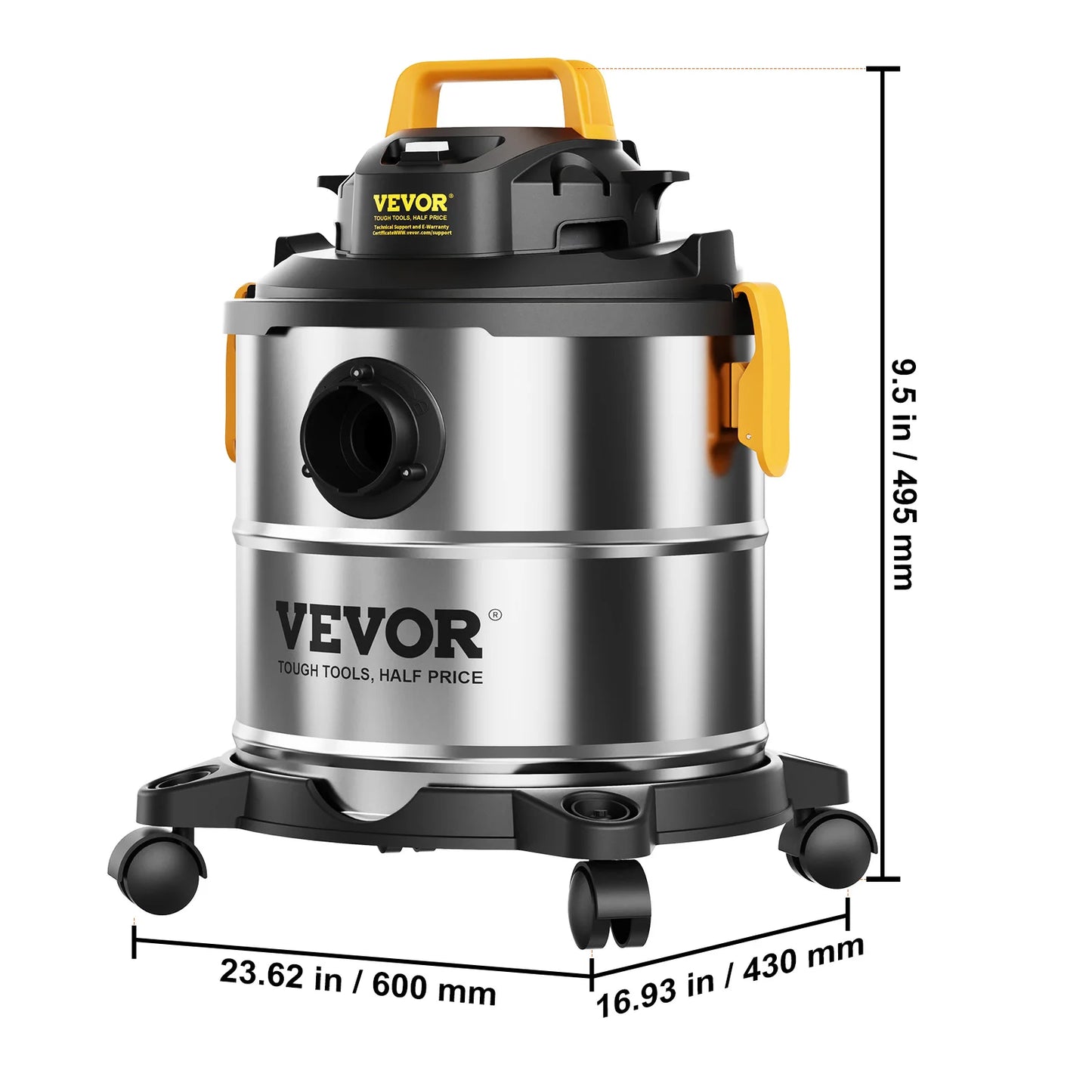 VEVOR Stainless Steel Wet Dry Shop Vacuum Powerful Suction Small Shop Vac for Carpet Debris and Pet Hair