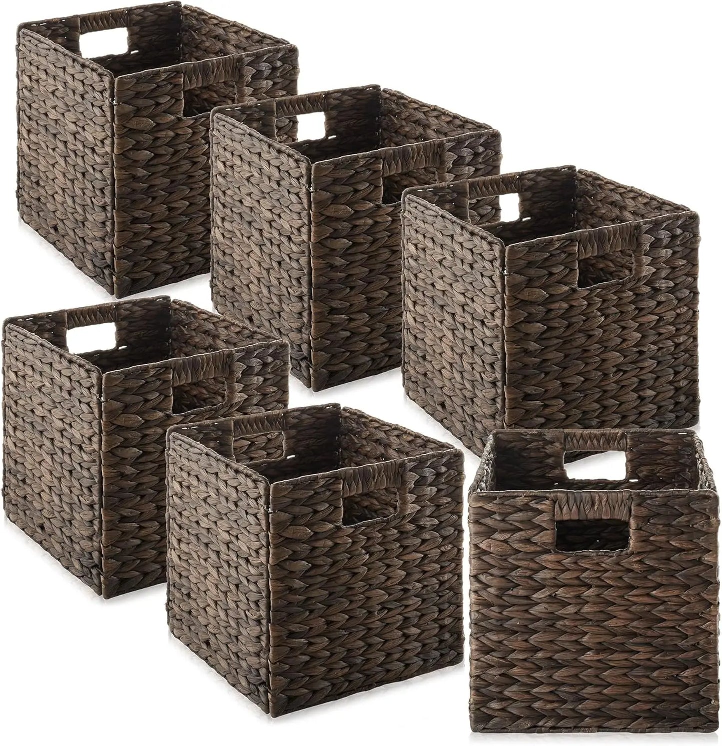 10.5" X 10.5" Water Hyacinth Storage Baskets Espresso Set
