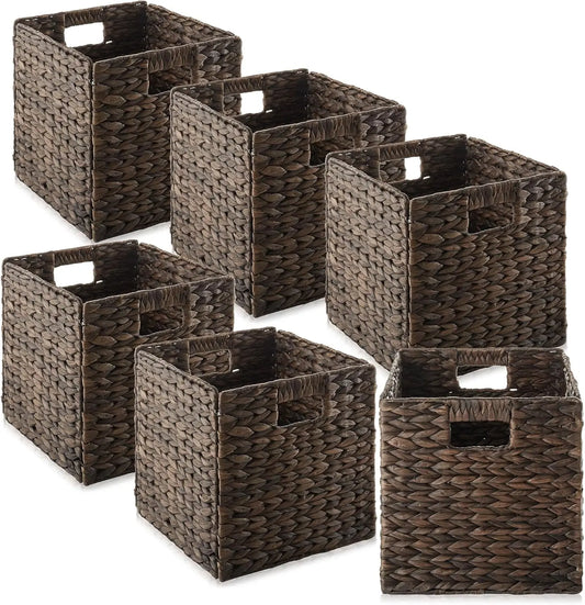 10.5" X 10.5" Water Hyacinth Storage Baskets Espresso Set