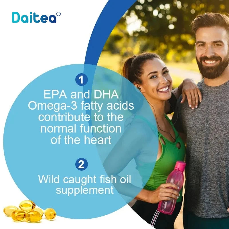 Daitea OMEGA-3, fish oil Including EPA and DHA, Helps Brain, Heart, Immune System,