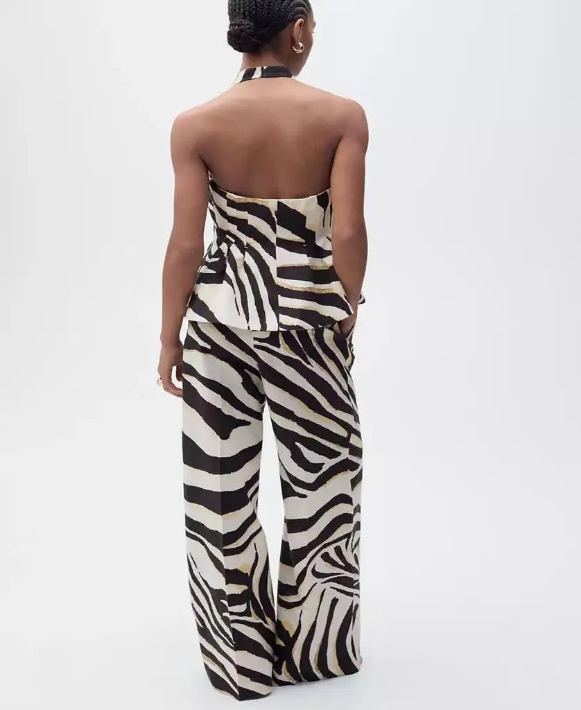Mango Women's Zebra Print Linen Blend Vest