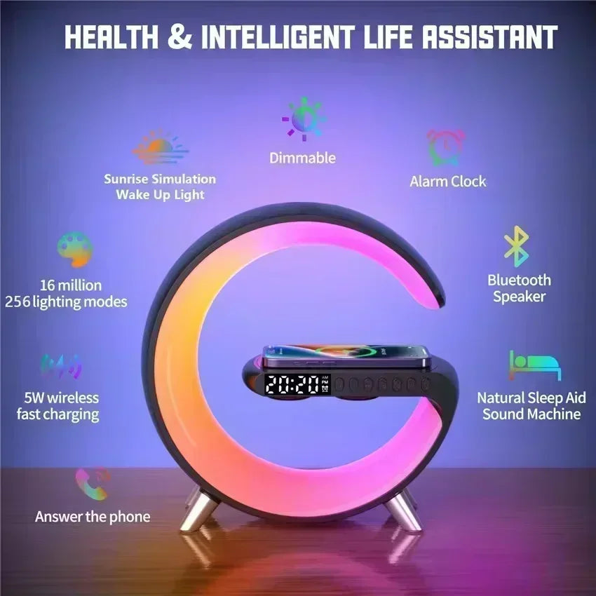 Wireless Charger Stereo Bluetooth Speaker  Night Light Alarm Clock For iPhone Fast Charging