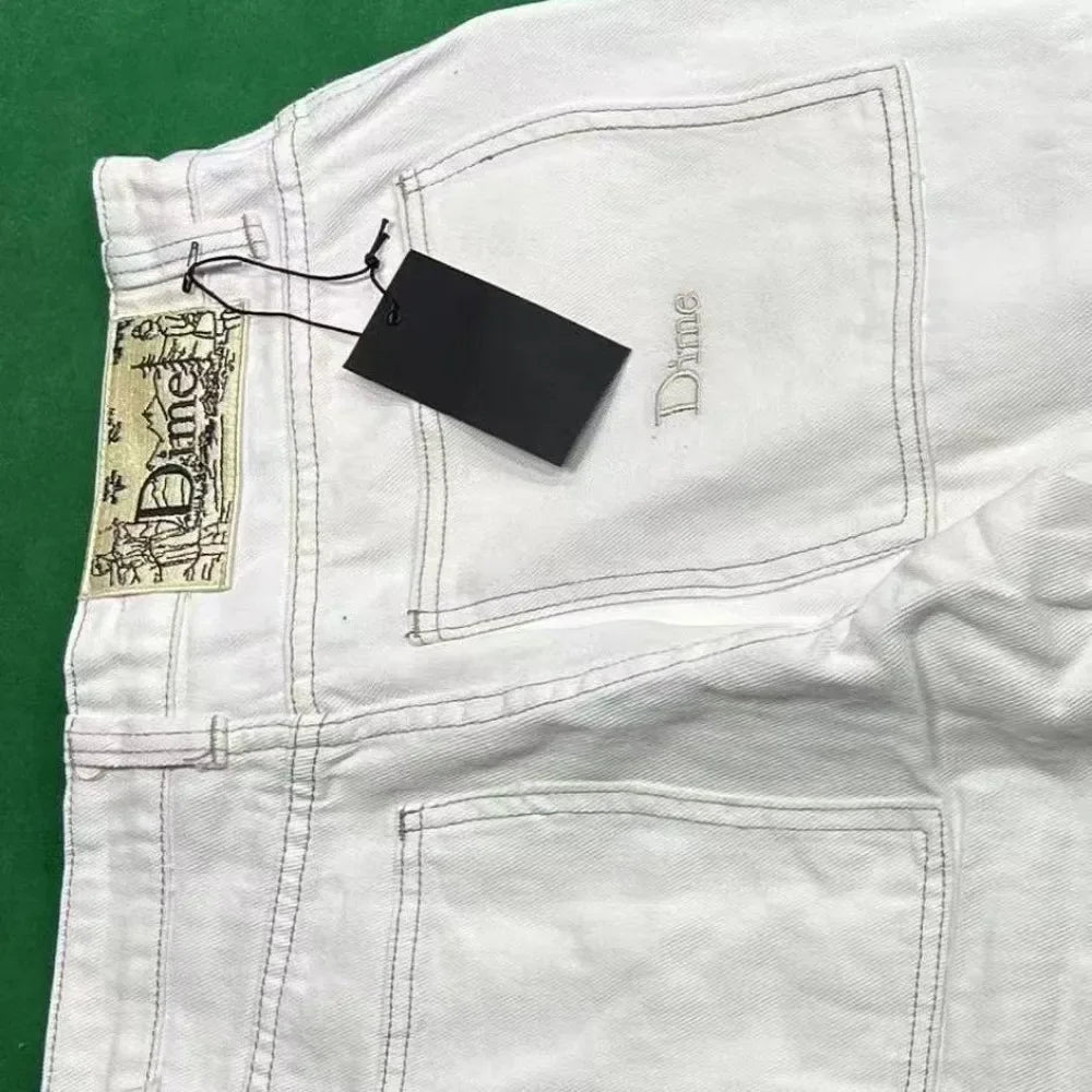 Straight Cotton Loose Embroidered Denim Shorts for Men American Retro Five Pants Summer Loose High Street Skater Pants Y2K Cargo