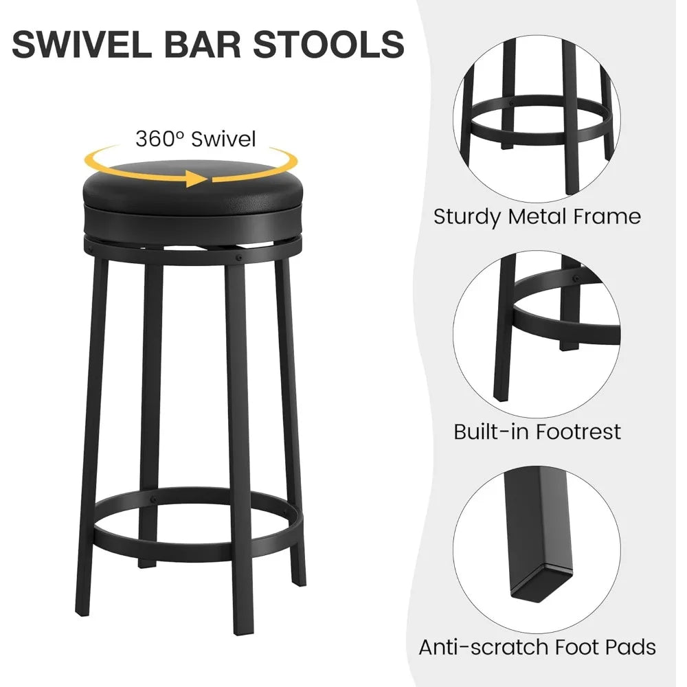 24'' Swivel Bar Stools with Footrest, Modern Counter Height Barstools with PU Leather Upholstered and Metal Frame