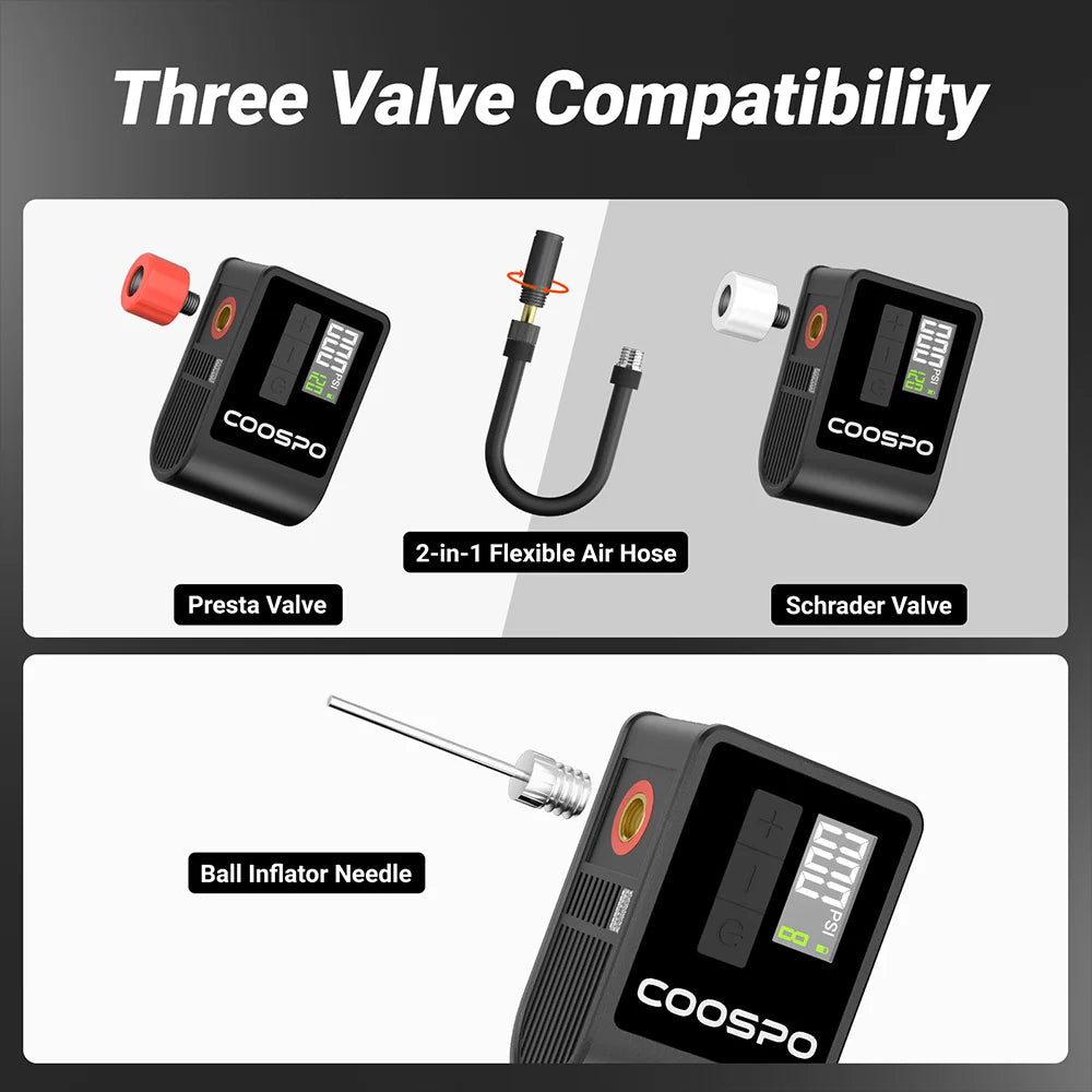 COOSPO Mini Electric Air Pump Portable Digital Inflator Road Bike Accessories