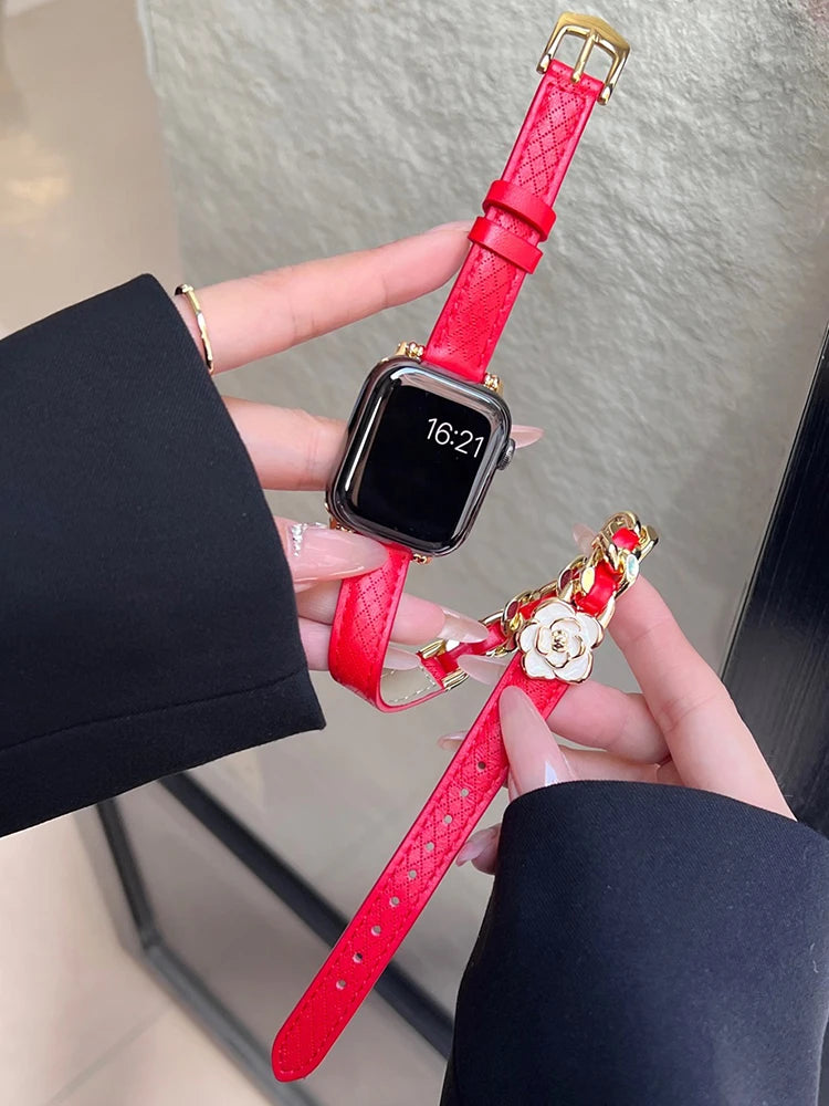Luxury strap for Apple Watch Band 44mm 45mm 40mm-41mm 42 women Genuine Leather red Bracelet series 8 7 SE 6 5 4 Ultra 49mm bands