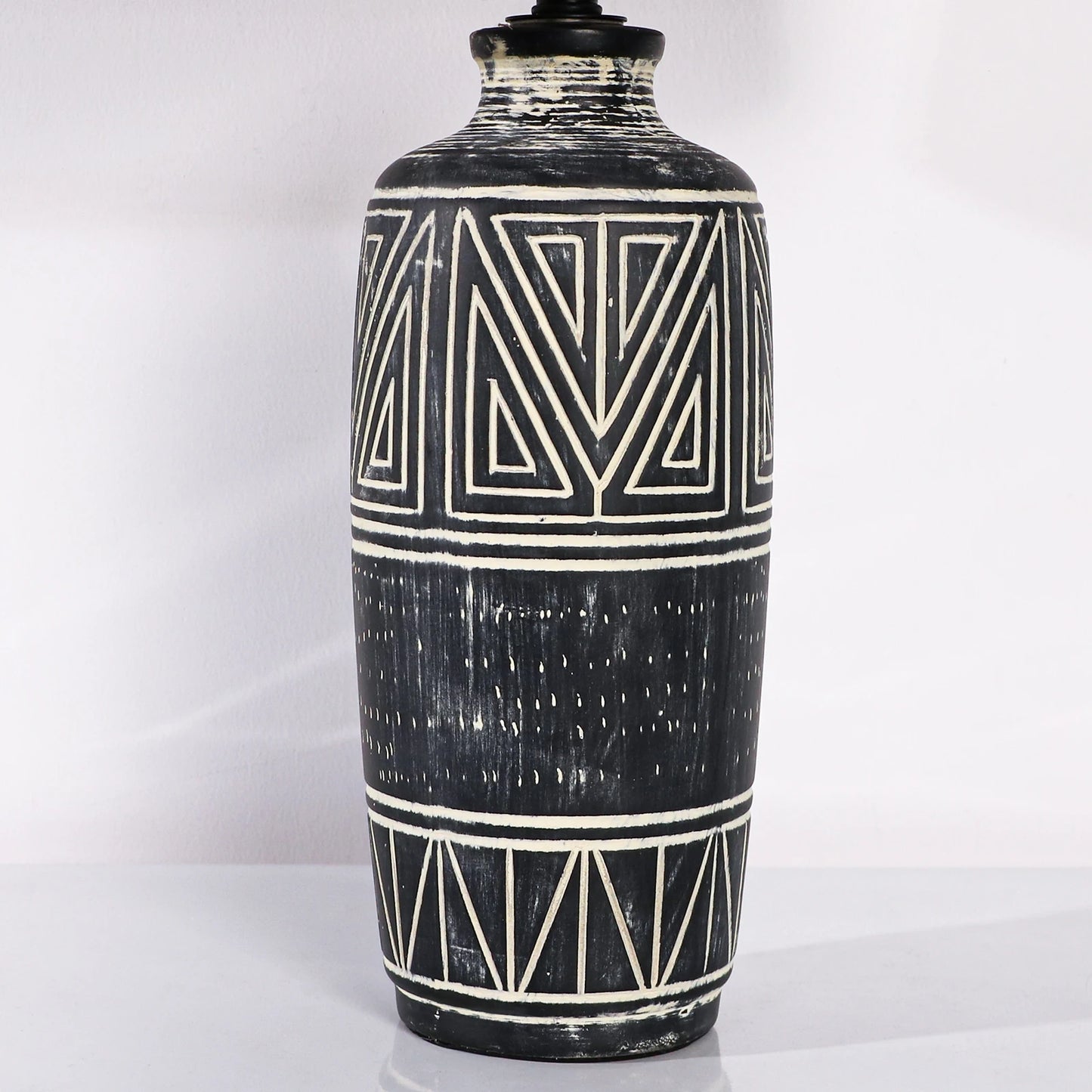 2 Pack 25 Inch Carved Geometric Ceramic Table Lamp With Linen Shade Southwest Rustic Accent Lamps For Living Room End Tables