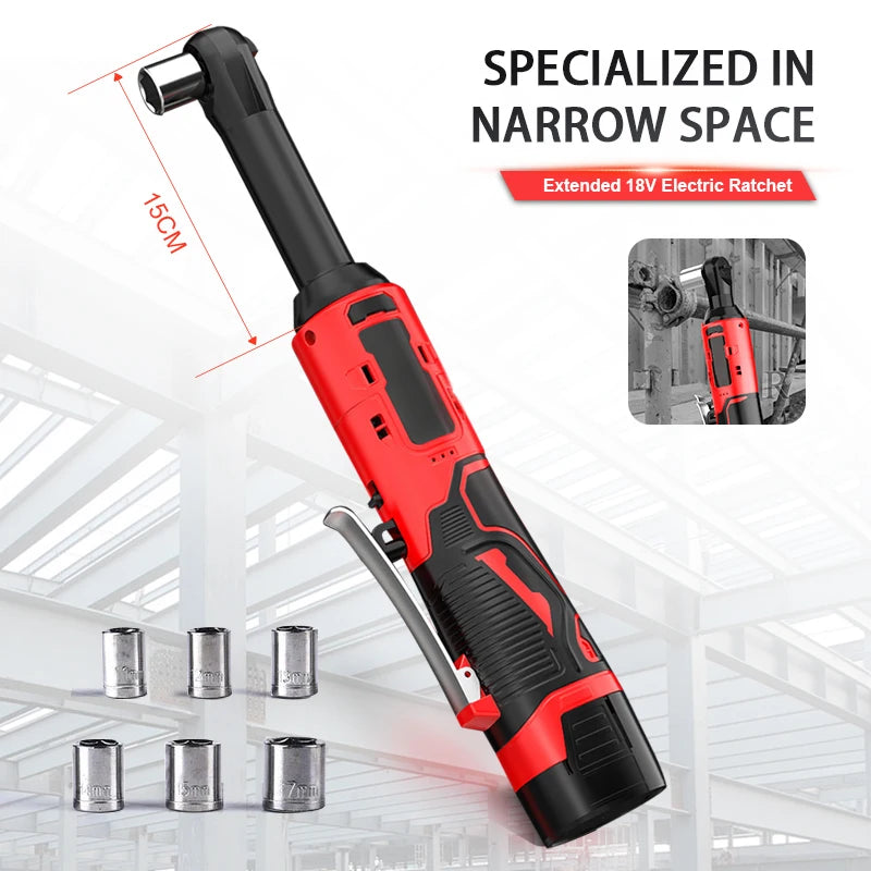 Extended 15cm Electric Ratchet Wrench Quick Right Angle Frame Tool Rechargeable for Home DIY