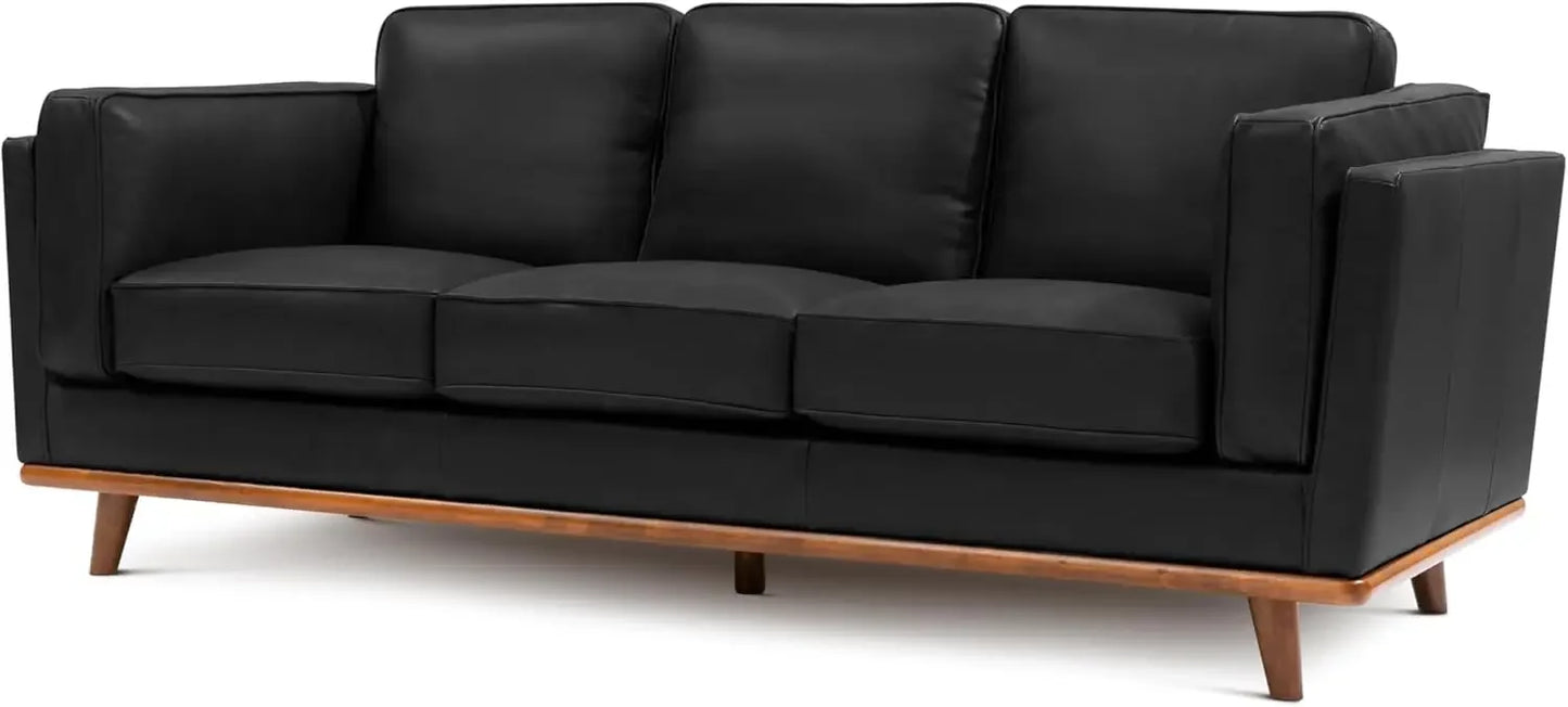 Full Leather Sofa 88”-Pure Full Italian Nappa Leather Couch,Solid Wood Accent,Ultimate Comfort,Cognac Tan Living Room Furniture