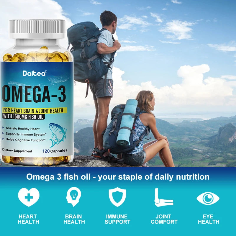 Daitea OMEGA-3, fish oil Including EPA and DHA, Helps Brain, Heart, Immune System,