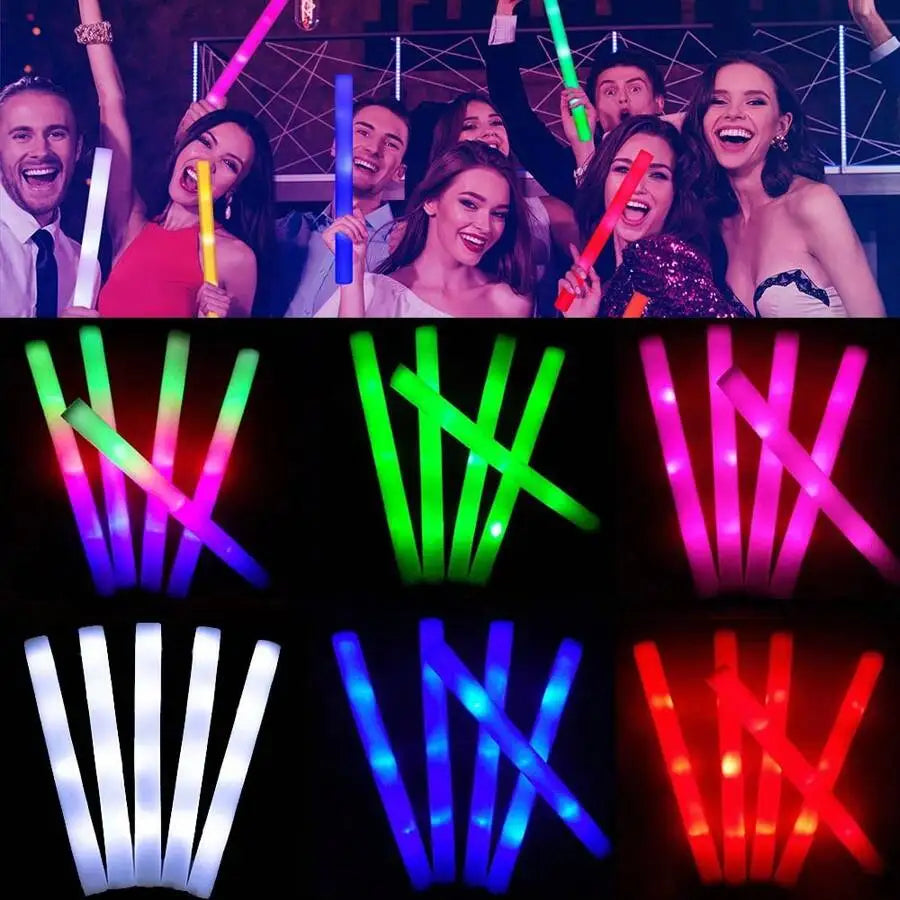 30Pcs Foam Glow Sticks with 3 Modes Colorful Led Flashing