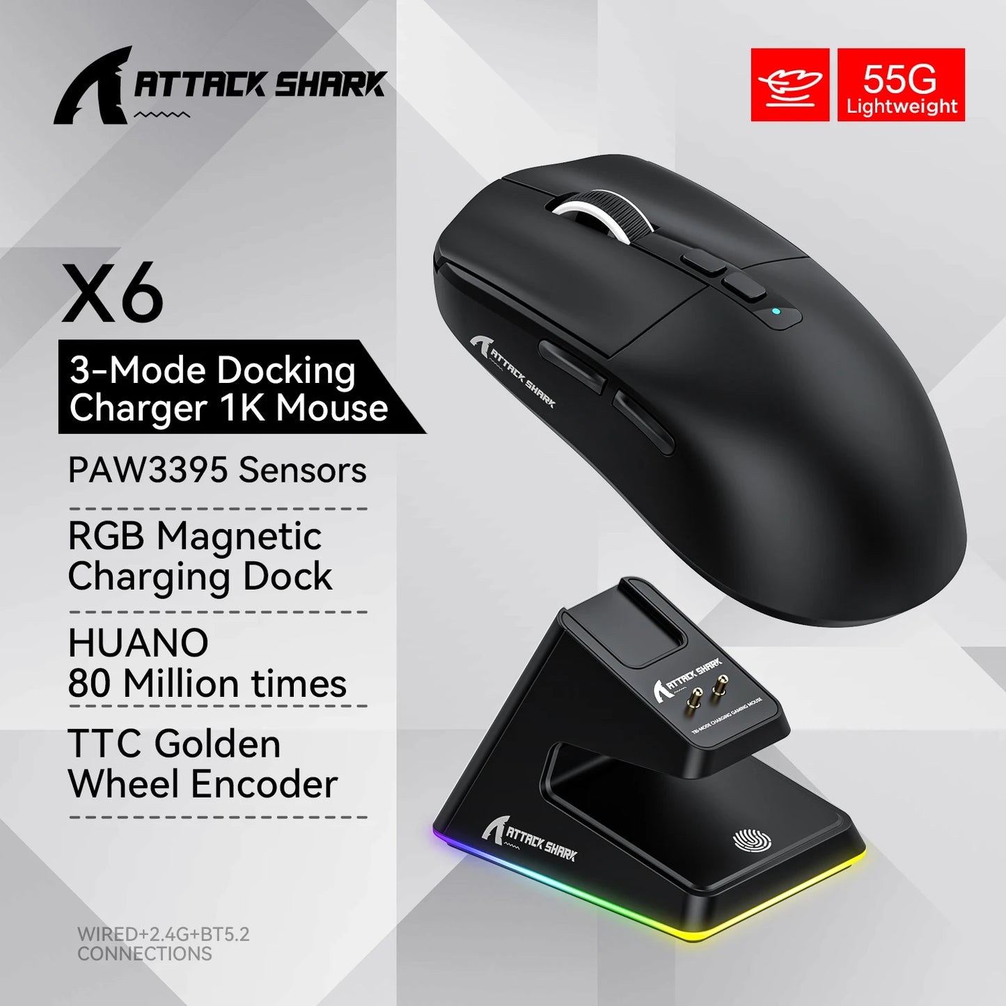 3395 Bluetooth Mouse,Connection,RGB Touch Magnetic Charging