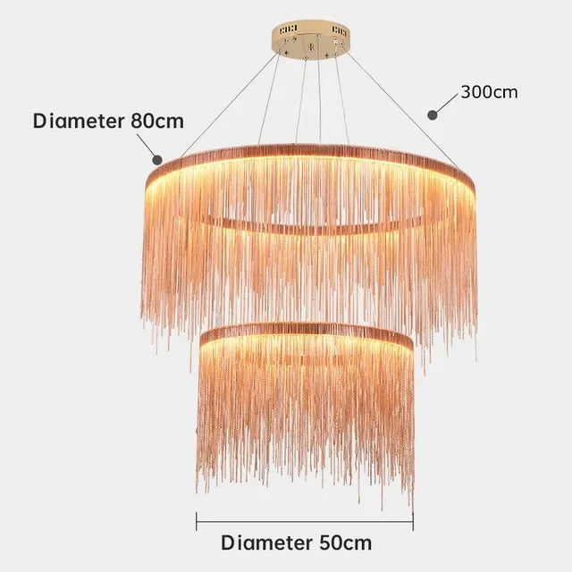 Ceiling Chandelier Gold Chains Remote Modern Tassel Aluminum Chain LED Pendant Light Kitchen Living Room Hanging Lamp