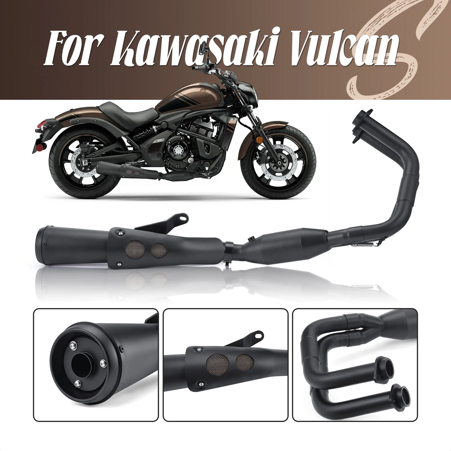Motorcycle Exhaust Pipe for Kawasaki Vulcan S650 650S VN650 2015 to 2022 High Quality Black Modified Accessory