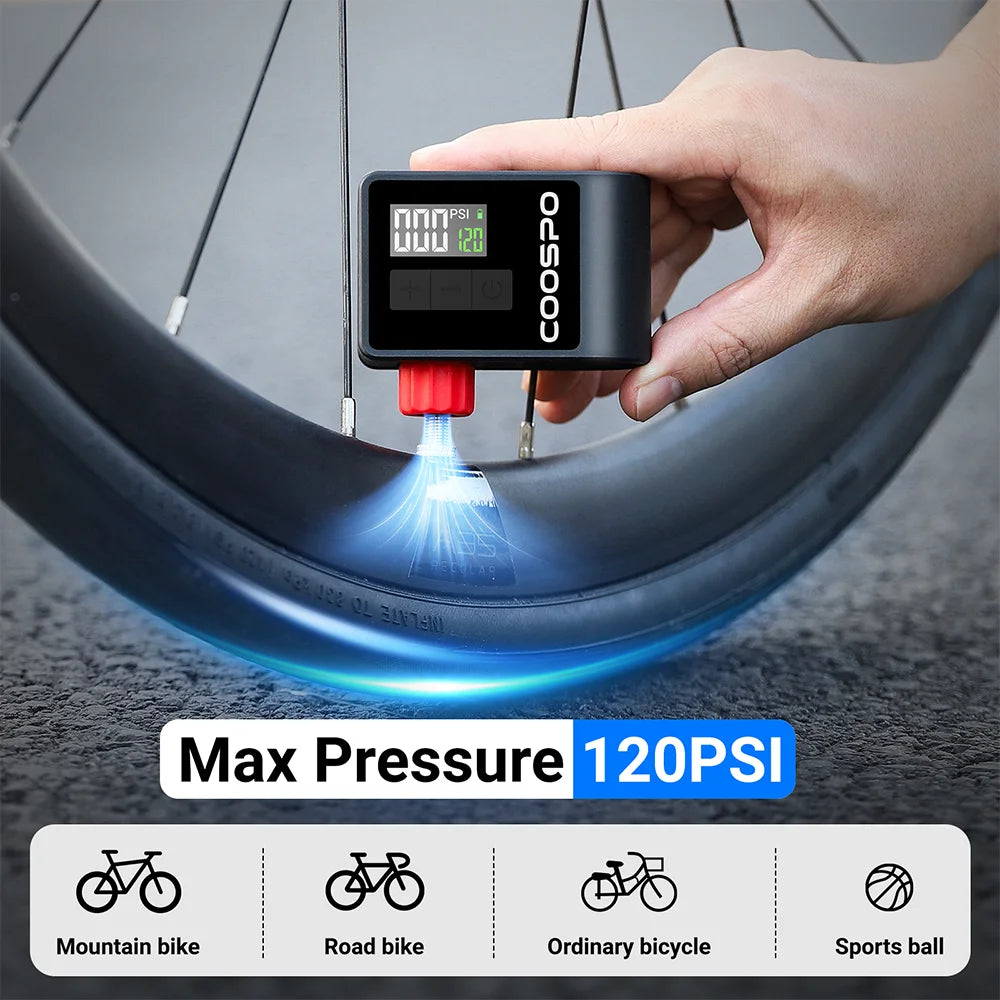 COOSPO Mini Electric Air Pump Portable Digital Inflator Road Bike Accessories