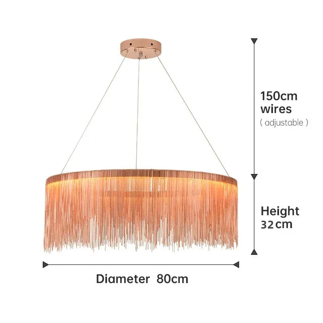 Ceiling Chandelier Gold Chains Remote Modern Tassel Aluminum Chain LED Pendant Light Kitchen Living Room Hanging Lamp