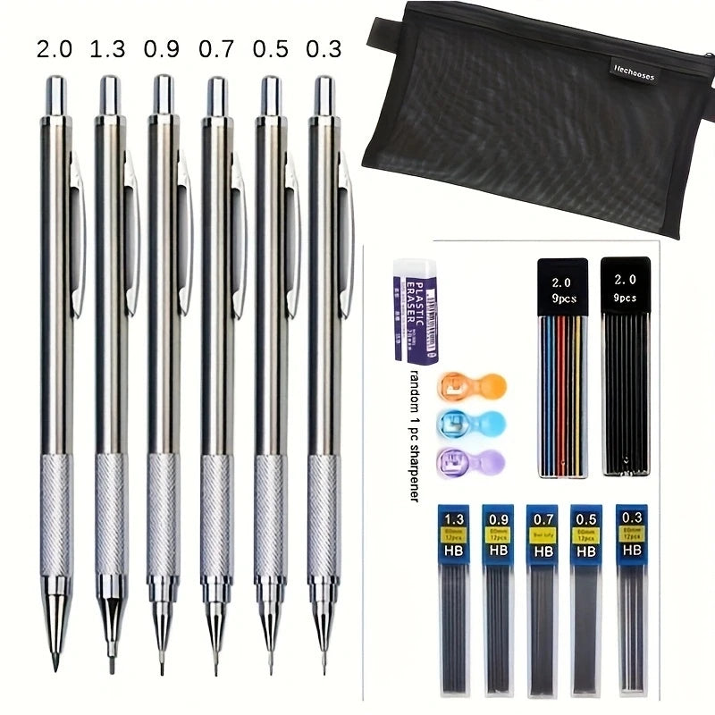 16 Piece Set Metal Mechanical Pencil With Pen Bag Lead Eraser