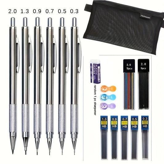 16 Piece Set Metal Mechanical Pencil With Pen Bag Lead Eraser