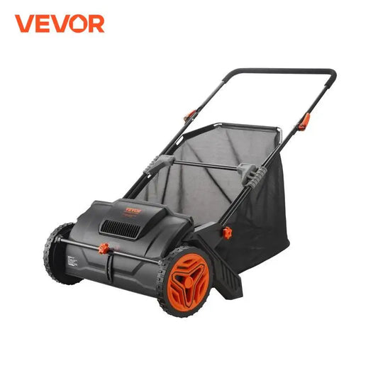VEVOR Push Lawn Sweeper 21 Inch 3.5 Cubic Feet Leaf Grass Collector Durable Steel Mesh Hopper Bag with 2 Spinning Brushes