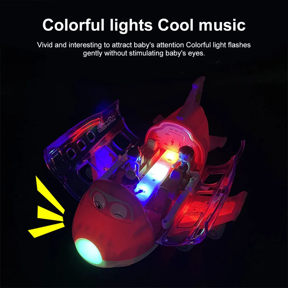 Electric Transformation Aircraft Toy Car Deformation Plane Model with Light and Music for Boys Birthday Gift