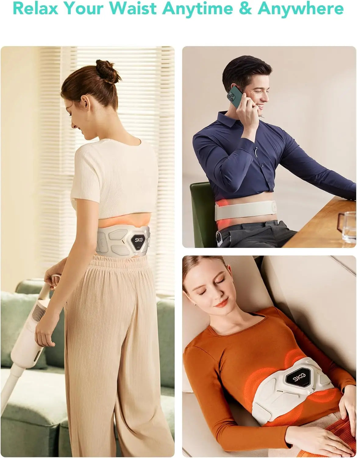 SKG Lower Back Massager for Pain Relief Adjustable Cordless Heating Pad Infrared Vibrating Back Massager Waist Lumbar Belt Gift
