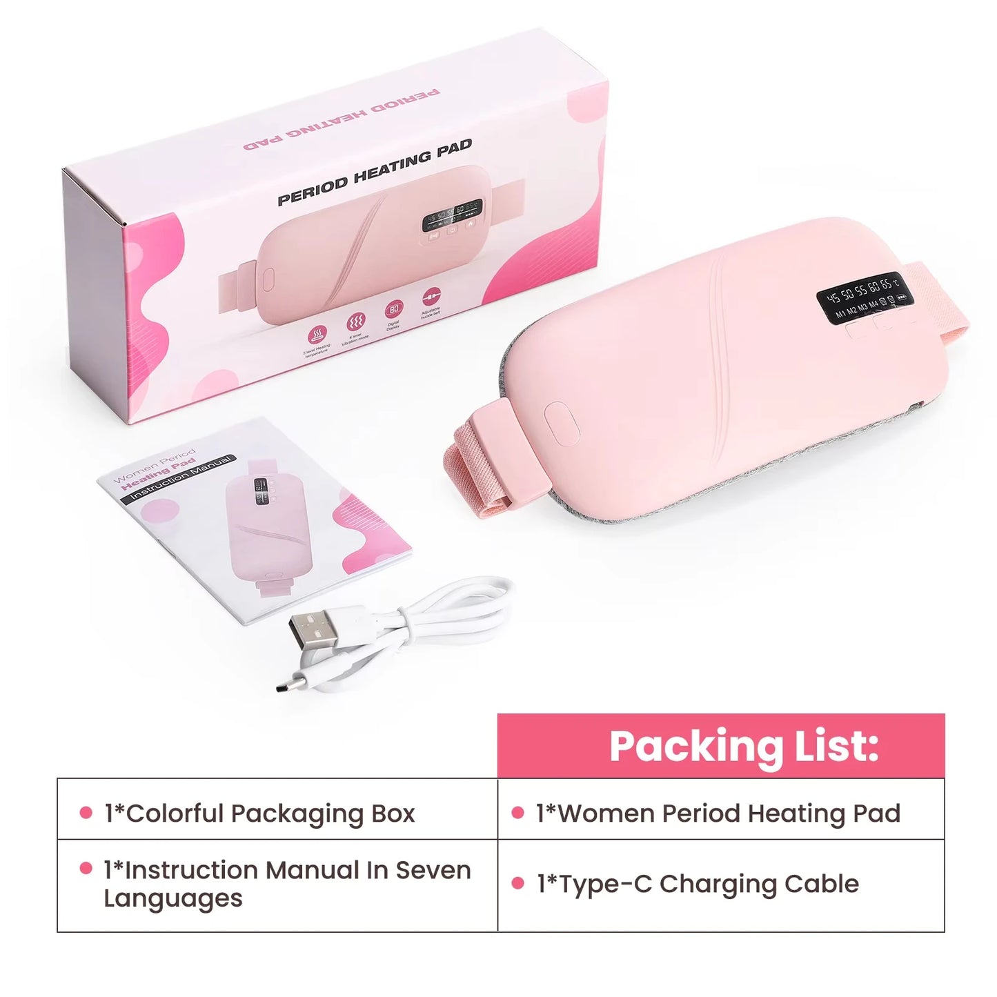 Electric Heating Pad for Women Vibrator Menstrual Cramp Relief Device Abdominal Belt Warmer with Blood Circulation Massager