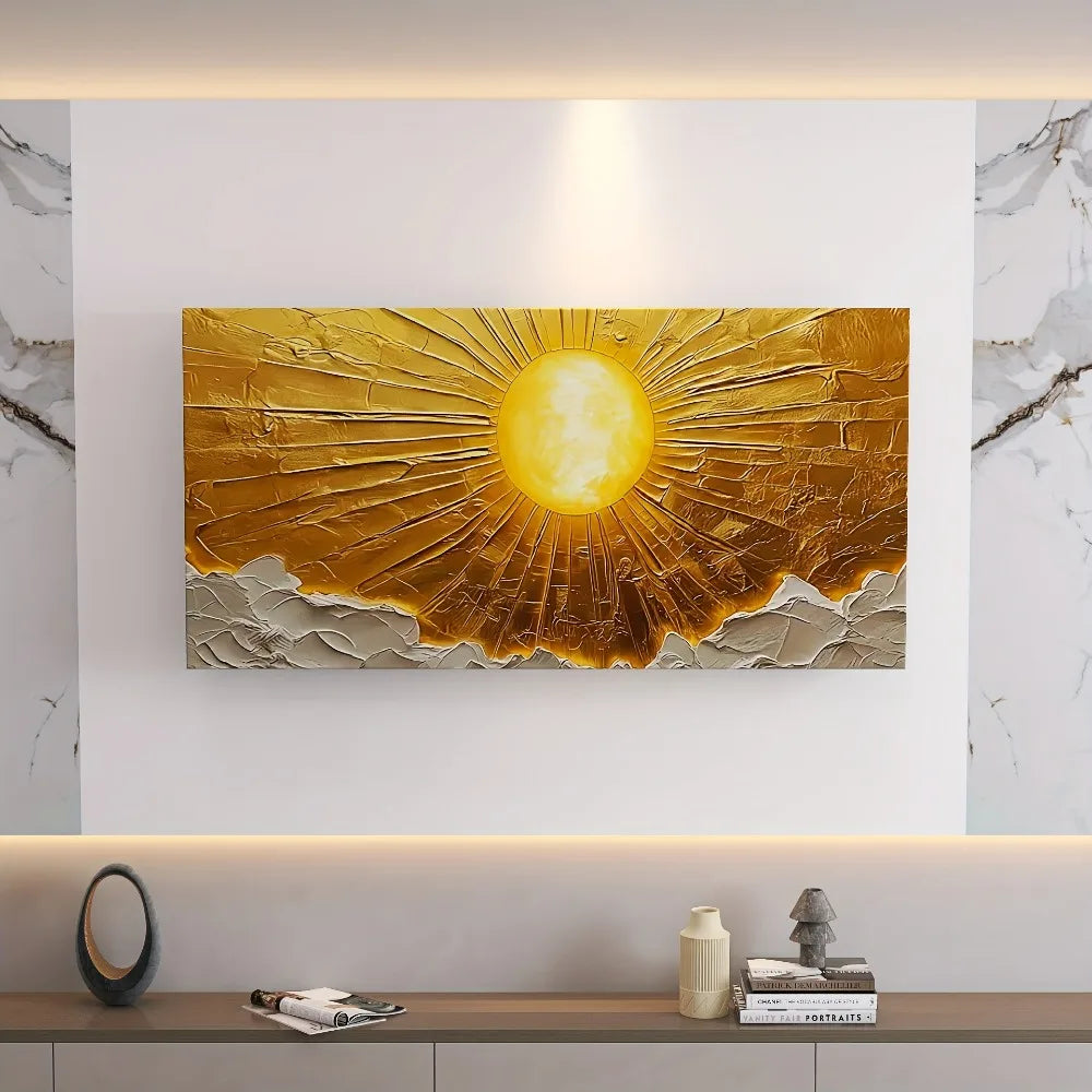 Large Abstract Sun Canvas Wall Art With Pine Frame 1.5 Thick