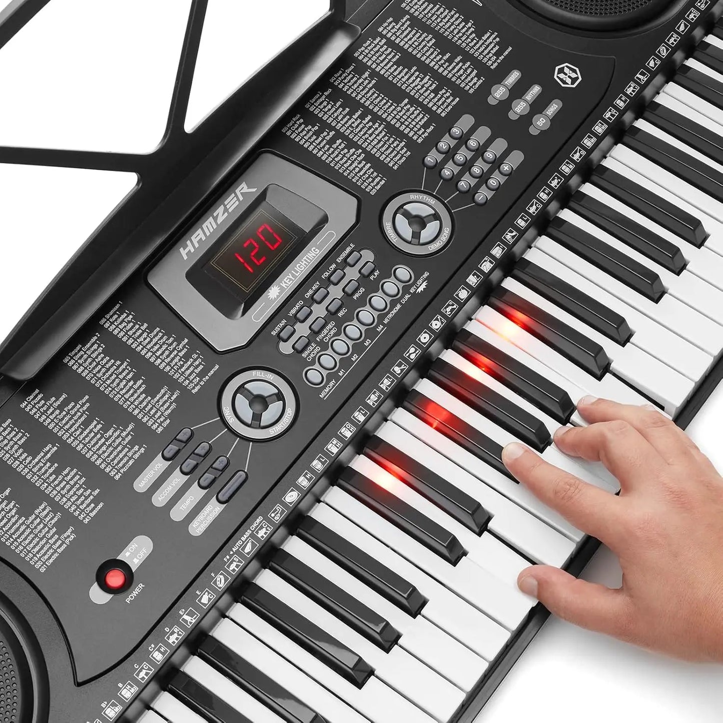 61 Key Keyboard Piano with Lighted Keys, Built-In Speakers, Stand, Bench, & Key Labels - Portable Electronic Musical Keyboard Se