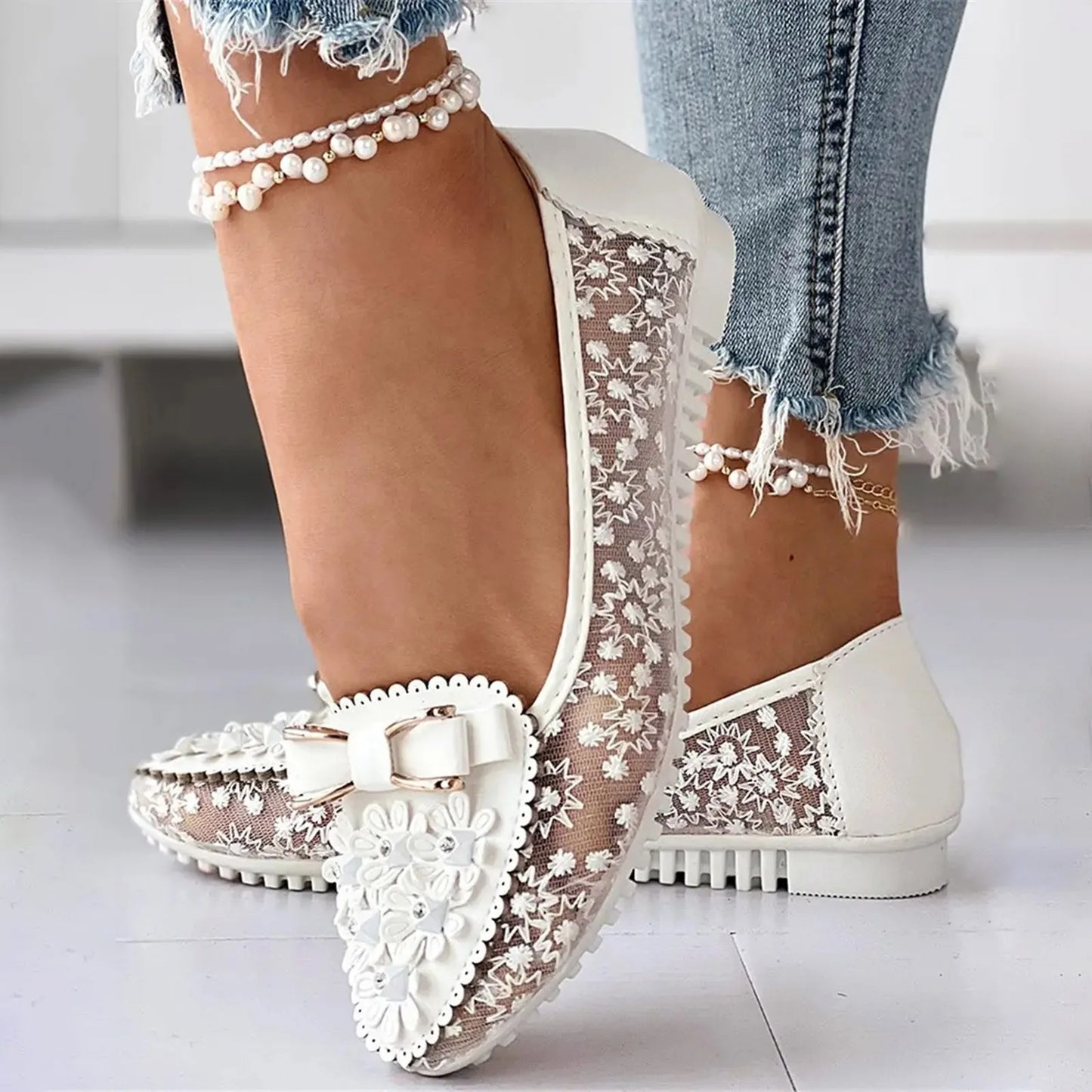 Women's Leather Shoes Soft Sole Women Summer Single Shoes Slip On Shallow Mouth Sandals Elegant Office White Female Footwear