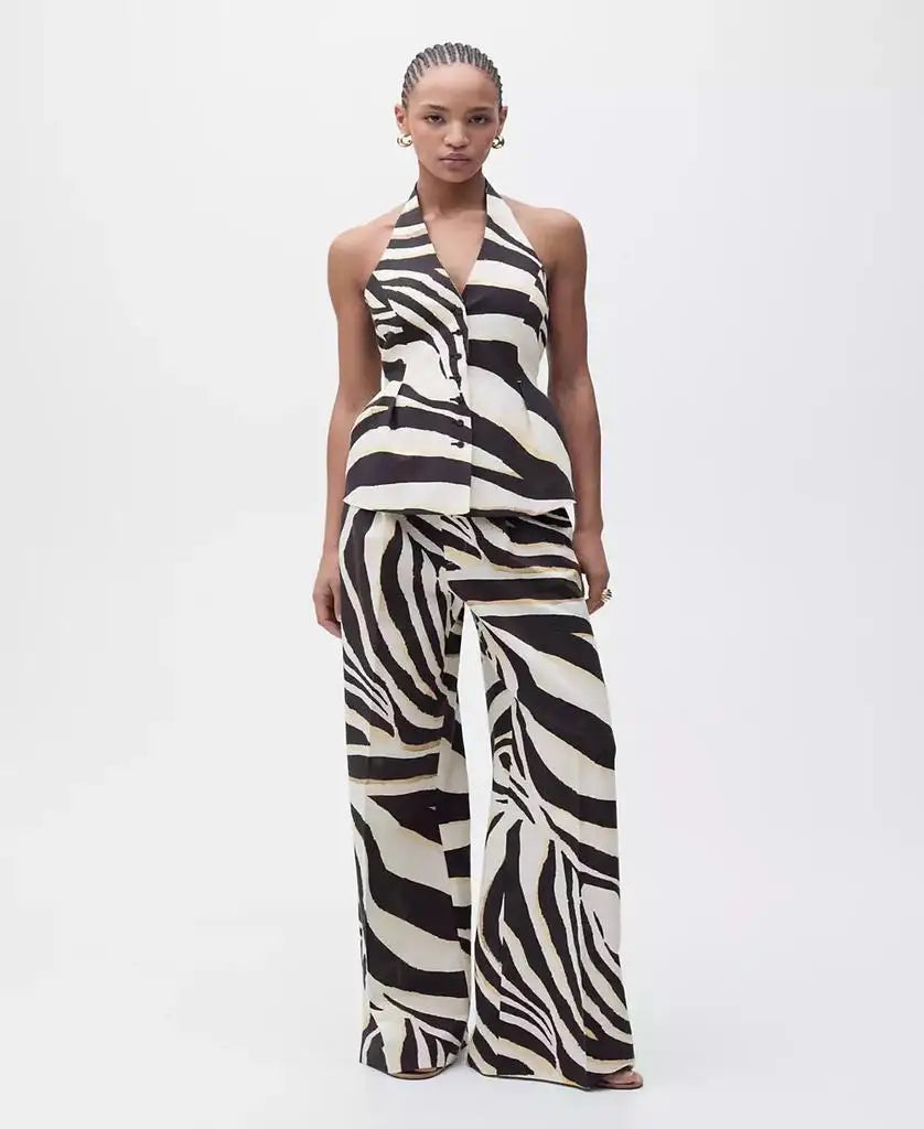 Mango Women's Zebra Print Linen Blend Vest