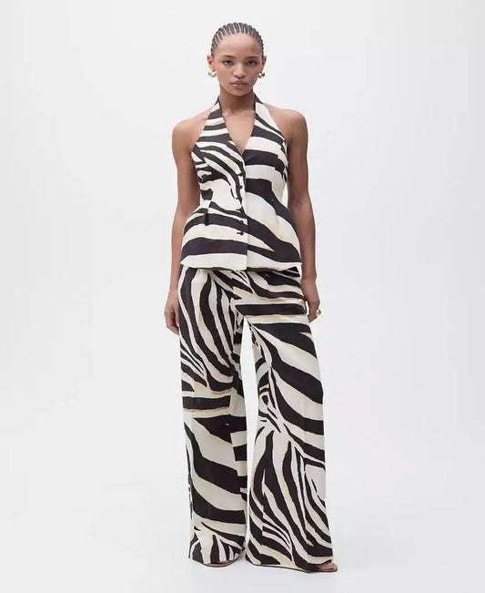 Mango Women's Zebra Print Linen Blend Vest