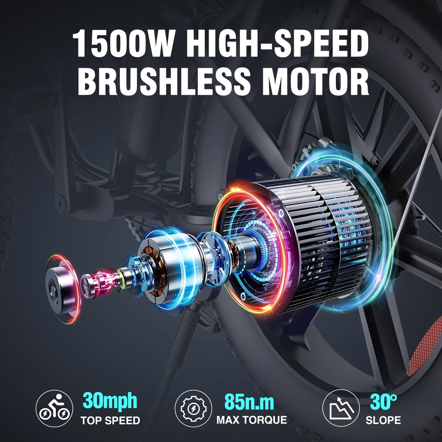 RIDSTAR 1500W 30MPH 30-70Miles 48V 15.6AH Removable Battery Electric Bike 20 Inch x 4 Inch Fat Tire Commuting Two Seater for Adults