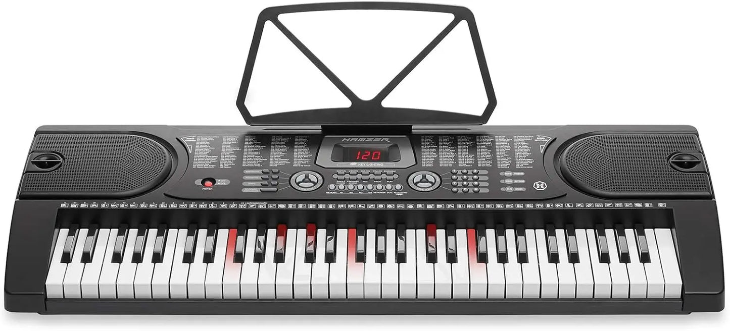 61 Key Keyboard Piano with Lighted Keys, Built-In Speakers, Stand, Bench, & Key Labels - Portable Electronic Musical Keyboard Se