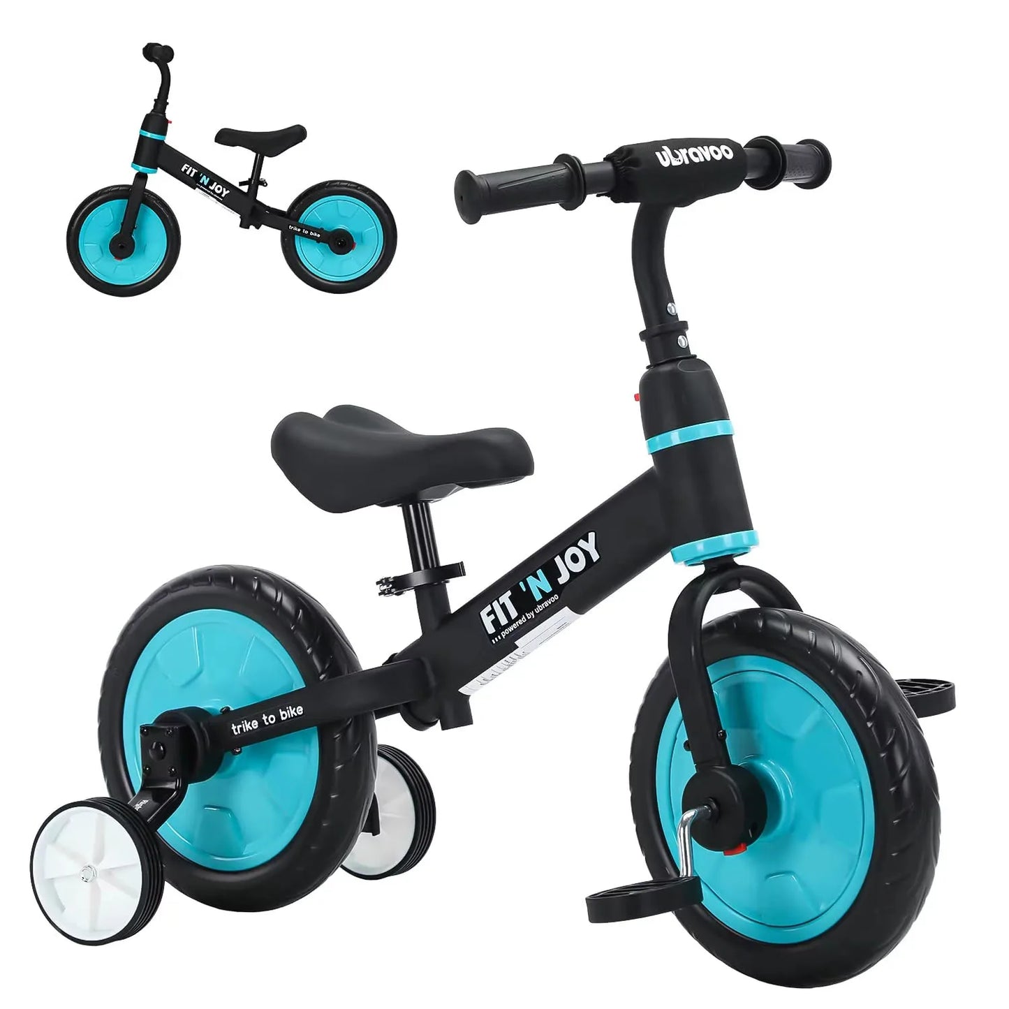 Ubravoo Fit N Joy Beginner Toddler Training Bicycle for Boys Girls 2 to 4 Years 4 in 1 Kids Balance Bike with Pedals and Training Wheels